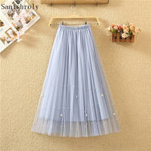 Sanishroly New Sprint Summer Women Beading Mesh Skirt Elastic High Waist Pleated Skirts Female A-Line Midi Long Lace Skirt SE922 2024 - buy cheap