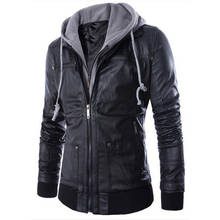 Chaquetas de cuero sintético para hombre, abrigo informal ajustado de imitación, de dos piezas, negro, con capucha, de talla grande 4XL 2024 - compra barato