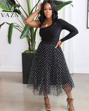 VAZN 2021 Summer European and American Women's New Black One-Shoulder Dress With Polka Dot Mesh Skirt 2024 - buy cheap