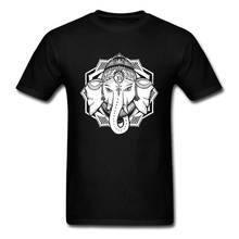 Camiseta de manga corta con estampado de Ganesha tailandesa para hombre, camisa de cuello redondo de algodón puro para hombre, ropa negra para el día del elefante tailandés, novedad 2024 - compra barato