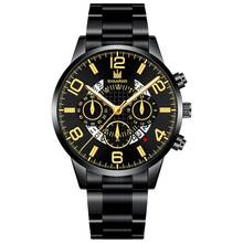 2019 модные черные часы с ремешком из нержавеющей стали, аналоговые кварцевые наручные часы для мужчин, роскошные деловые часы, военные спортивные часы 2024 - купить недорого