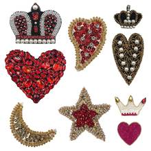 Remendo feito à mão estrelas lua miçangas para roupas grande bordado coroa amor coração aplique decoração patches em acessórios 2024 - compre barato