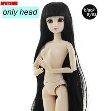 Cabeça de boneca para boneca 11.5 "1/6 bjd, boneca preta, franja reta, cabelo, olhos belos, brinquedos diy, bonecas, acessórios de cabeça, presente 2024 - compre barato