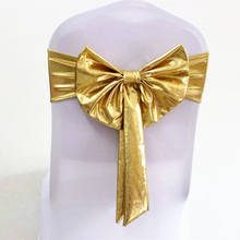 20 штук цвета: золотистый, серебристый Бесплатный галстук, который подходит к металлик стрейч спандекс стул створки полос лайкра свадебный стул луки для отеля вечерние банкетные украшения 2024 - купить недорого