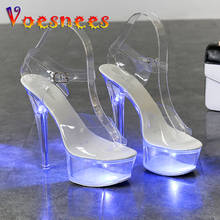 Voesnees Shoes Woman Clear Luminous Sandals Women Platform Sexy Light High Heel Colorful Light Up Glowing Stripper Pole Dance 2024 - buy cheap