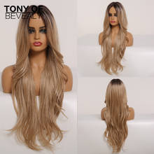 Long Synthetic Front Lace Wigs Dark Roots Ombre Blonde Wavy with Baby Hair High Density Heat Resistant Lace Wigs for Women 2024 - buy cheap