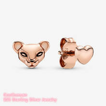 100% 925 Sterling Silver Lioness & Heart Stud Earrings rose gold Earrings Original European Style Brand woman Jewelry 2024 - buy cheap