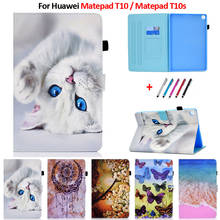 For Huawei Matepad T10s Case Cute Cat Painted Wallet Stand Tablet Funda For Huawei Matepad T10 Case For Huawei T 10s Cover+Gift 2024 - buy cheap