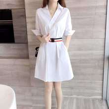 Женское платье-рубашка с V-образным вырезом, белое Длинное свободное Повседневное платье в Корейском стиле, модель 2021 на весну и лето, 2024 - купить недорого