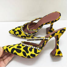 New Leopard Crystal Runway Mules High Heel Sandals Woman Pointy Toe Strange Heel Party Women Shoes Celebrity Slip On Sandalias 2024 - buy cheap
