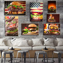 Póster e impresiones de hamburguesa grande y sabrosa para decoración de pared del hogar, cuadro en lienzo de comida de Hamburgo y refresco, imágenes modernas para Decoración de cocina y habitación 2024 - compra barato