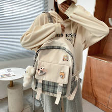 Mochilas escolares femininas, mochilas escolares fofas de xadrez para meninas adolescentes ulzzang 2024 - compre barato