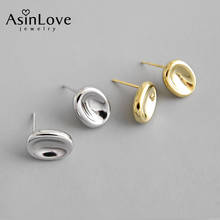 AsinLove 18K Gold Smooth Geometric Small Oval Stud Earring Real 925 Sterling Silver Earrings for Women Gift Unique Fine Jewelry 2024 - buy cheap