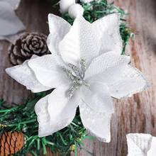 STOBOK 24pcs Christmas Flower Simulation Gold Powder Flower Christmas Tree Decoration Flower (White partial silver) 2024 - buy cheap