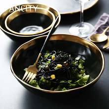 FANCITY 1pc Minimalist Dinner Bowl Black Gold Ceramic Rice Bowl with Golden-edge Dinnerware Soup Noodle Decorative Bowl 2024 - buy cheap