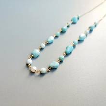 LiiJi Genuine Larimar Freshwater Pearl Beads Goldfilled Delicated Handmade Necklace 40cm 2024 - buy cheap