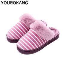 Winter Women Home Slippers Furry Soft Warm Plush Shoes Unisex For Lovers Striped Female Flip Flops Indoor Floor Slippers New 2024 - buy cheap