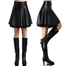 Женская юбка из ПУ кожи, с высокой талией и кружевом 2024 - купить недорого