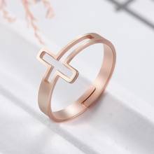 Skyrim New Cross Adjustable Rings Christian Religious Stainless Steel Rose Gold Color Couple Ring Jewelry Gifts for Women Girls 2024 - купить недорого