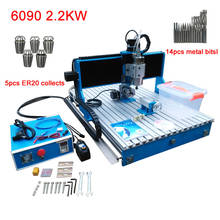 Roteador cnc 6090, potência do eixo 2200w, máquina de metal de gravação cnc, 4 eixos, trilho de guia linear com parafuso esférico 2024 - compre barato