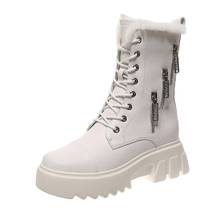 Metal Zipper Decorative Snow Boots Women's Shoes 2021 New Wild Season Warmth And Velvet Thick Cotton Shoes Ankle Boots 2024 - buy cheap