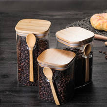 Caja de almacenamiento de cocina de 800-1200ml de tamaño, con vidrio transparente sellado, frascos de granos de café dulces en conserva, con cuchara y tapa de Bambú 2024 - compra barato