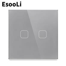 Esooli interruptor de luz interruptor mudo 2 gang 1 vias ue/reino unido interruptor do sensor de toque parede, interruptor de vidro cristal, toque de parede luxo