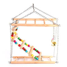 Pet Bird Toys Hanging Wooden Swing Birds Pigeon Parrots Exercise Ladder Bridge Pet Parrot Macaw Hammock With Bells Pet Products 2024 - buy cheap