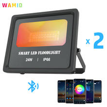 Reflector LED inteligente para exteriores, luz RGB de 24W con Bluetooth 4,0, Control por aplicación de grupo IP66, foco impermeable que cambia de Color para jardín