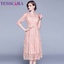 TESSCARA Women Elegant Pink Lace Dress Festa Female Office Cocktail Party Robe High Quality Vintage Designer Casual Vestidos 2024 - buy cheap