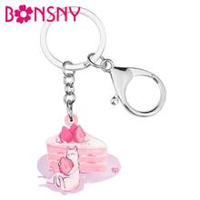 Bonsny-llaveros de acrílico para el Día de San Valentín, llavero de Anime, pastel de fresa, gato, anillos, bolsa, bolso, monedero, decoración, regalo para mujeres y niñas 2024 - compra barato