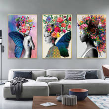 Pintura en lienzo abstracta de alas de mariposa para mujer y flor, impresiones e imágenes de pared, carteles para decoración de sala de estar, decoración del hogar 2024 - compra barato