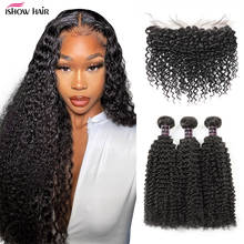 Ishow Kinky Curly Hair Bundles With Closure Remy Human Hair Bundles With Closure 13X4 Lace Frontal Brazilian Hair Weave Bundles 2024 - buy cheap