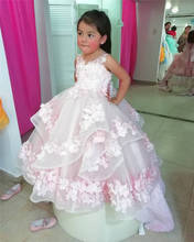 New Luxurious Flower Girl Dresses Pink Hand Made Flowers Little Girl Birthday Dresses Pageant Gown 2024 - buy cheap