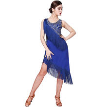 Lady Sleeveless Latin Dance Tassel Dress Sequins Competition Outfit Dancer Dancewear Dancing Teamwear Salsa Cha Cha Rumba Samba 2024 - buy cheap