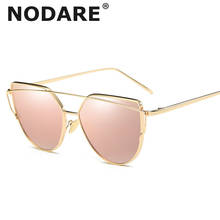 NODARE Fashion Ladies Cat Eye Sunglasses For Women Brand Design Twin-Beams Pink Sun Glasses Metal Rose Gold Mirror Female oculos 2024 - buy cheap