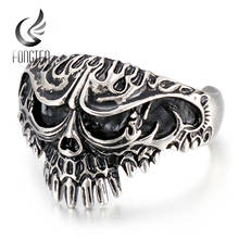 Fongten pulseira viking gótica com cabeça de caveira aberta, bracelete preto de aço inoxidável, pulseiras masculinas largas estilosas 2024 - compre barato