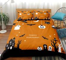 Juego de ropa de cama de Halloween 3D calabaza linterna edredón juego de edredón negro cubierta de moda ropa de cama con funda de almohada Textiles para el hogar 2024 - compra barato