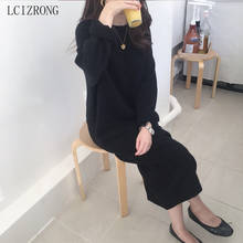 Solid Color Elegant Temperament Knitted Dress Women 2020 Autumn Winter Fashion Female Long Sleeve O-Neck Sweater Dress 2024 - buy cheap