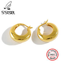 S'STEEL-Pendientes de aro de Plata de Ley 925 para mujer, aretes pequeños redondos minimalistas, joyas plateadas 2024 - compra barato