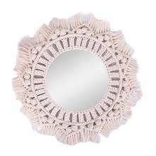 Cilected Innovative Art Decorative Mirror Round Makeup Mirror Dressing Bathroom Living Room Wall Hanging Mirror With Macrame 2024 - buy cheap