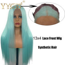 YYsoo Long Blue Silky Straight Synthetic Lace Front Wigs For Women13x4 Glueless Kanekalon Fiber Half Hand Tied Cosplay Blue Wig 2024 - buy cheap