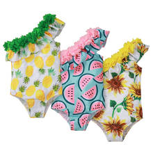 Bañador de una pieza para niños y niñas, traje de baño con estampado de piña y sandía y girasol, Bikini de un hombro con cuello con volantes de encaje de 1 a 5 años 2024 - compra barato