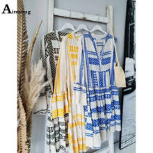 Женское винтажное мини-платье с V-образным вырезом и длинным рукавом 2024 - купить недорого