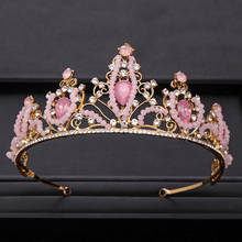 Corona de cristal Rosa hecha a mano para novia, accesorios para el cabello de boda, corona cuadrada, regalo para novia 2024 - compra barato