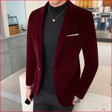 Blazer masculino de veludo, alta qualidade, dourado, moda, vestido de casamento, jaqueta, casual, slim, jaqueta, vestido de noite formal, blazer 2024 - compre barato