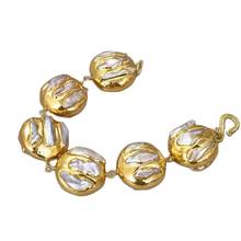 GG Jewelry 8.5" Natural White Keshi Pearl Yellow Gold Color Plated Bracelet 2024 - buy cheap