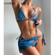 GNIM-Conjunto de Bikini con estampado de leopardo para mujer, bañador Sexy de tres piezas, traje de baño brasileño de estilo vendaje, ropa de playa 2021 2024 - compra barato