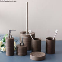 Conjunto de loção de cerâmica marrom para banheiro, 6 peças, conjunto de loção, saboneteira, copo, escova de banheiro, acessórios de higiene doméstica 2024 - compre barato
