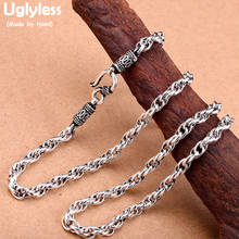 Uglyless legal men twist chains hip hop 4mm grosso thai prata colares sem pingentes 925 prata esterlina masculino fine jewelry c110 2024 - compre barato